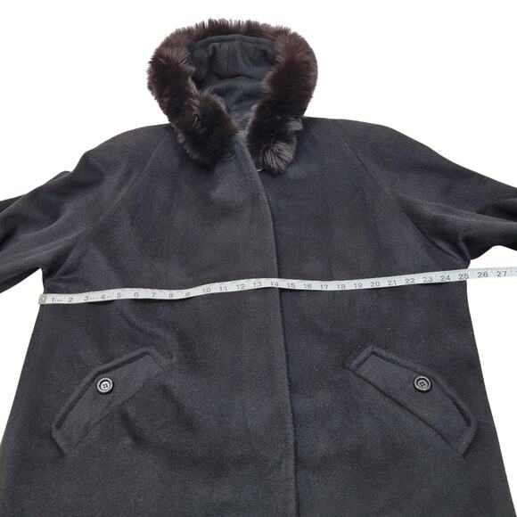 Vintage ILGWU real fox fur trim trench coat peacoat jacket wool - Picture 5 of 15